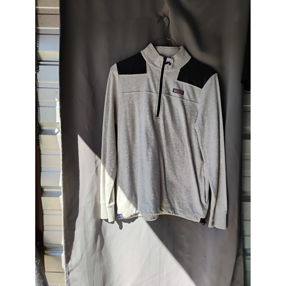 Vineyard Vines Mens Large Gray Navy Blue Quarter Zip Pullover Sweater Jacket